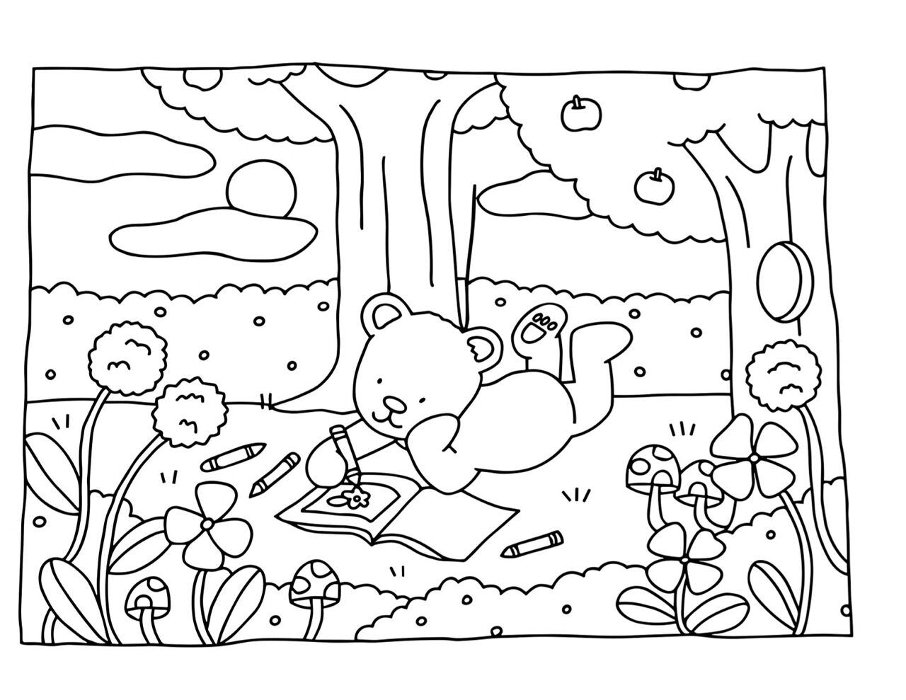 Bobbie Goods para imprimir - Ursinho desenhando na natureza