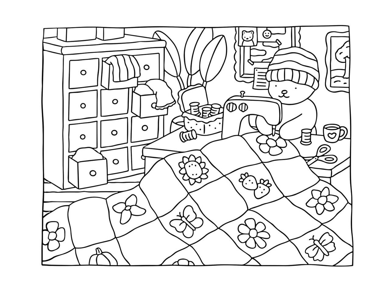 Bobbie Goods para imprimir urso costurando cobertor