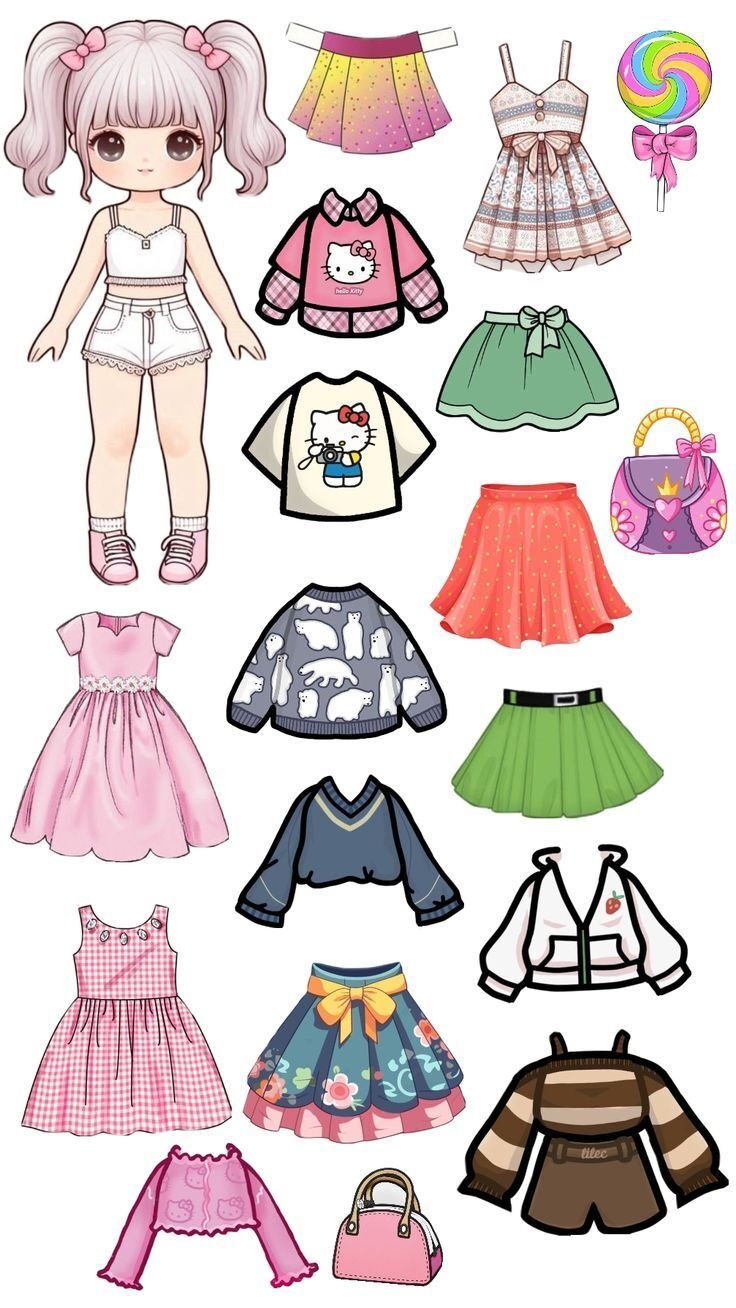 Boneca de Papel Kawaii para Imprimir e Vestir com Acessórios