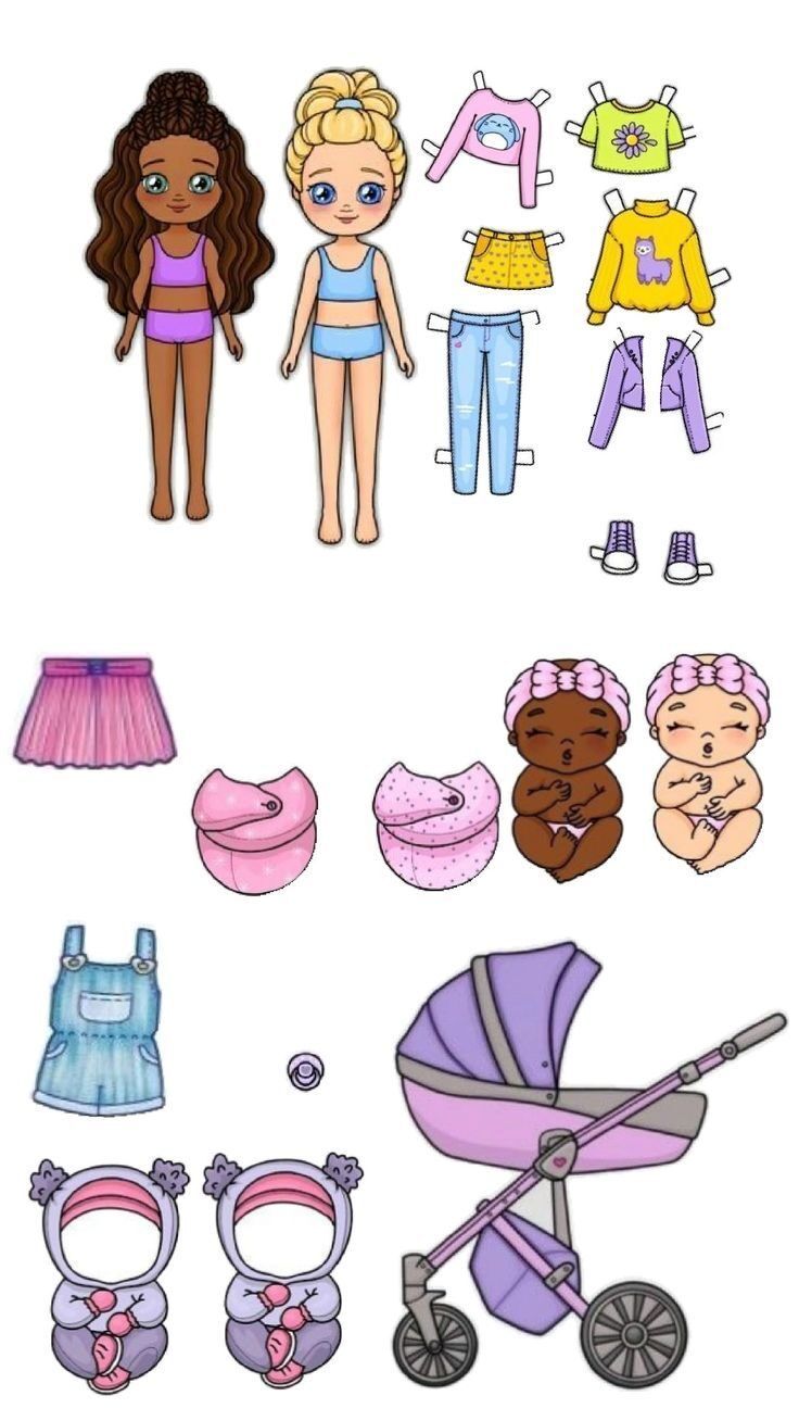 Bonecas de Papel com Roupas e Acessórios para Vestir