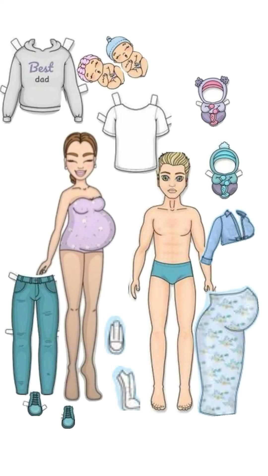 Bonecas de Papel Grávidas e Acessórios para Vestir