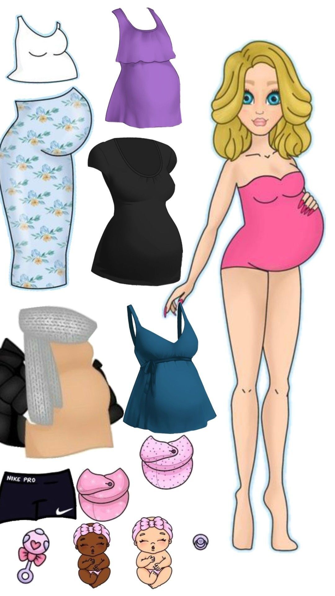 Bonecas de Papel Grávidas para Imprimir e Vestir