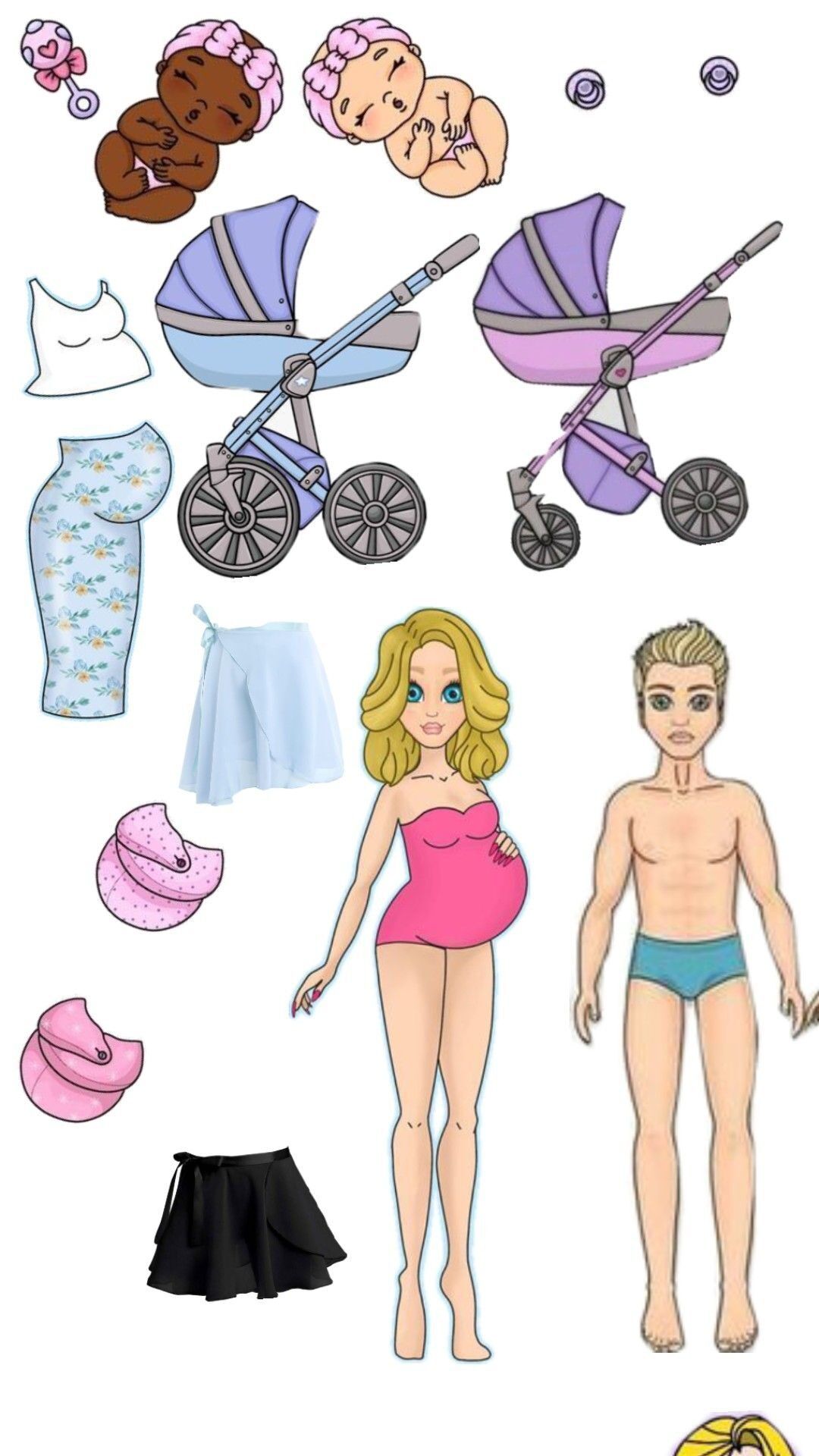 Bonecas de Papel para imprimir e vestir com acessórios diversos