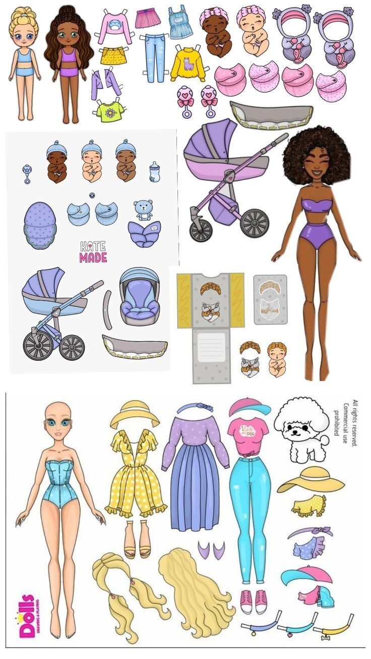 Bonecas de Papel para imprimir e vestir com acessórios divertidos