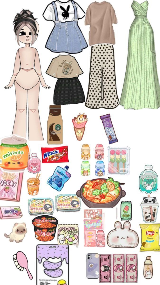 Bonecas de Papel para Imprimir e Vestir com Acessórios e Alimentos