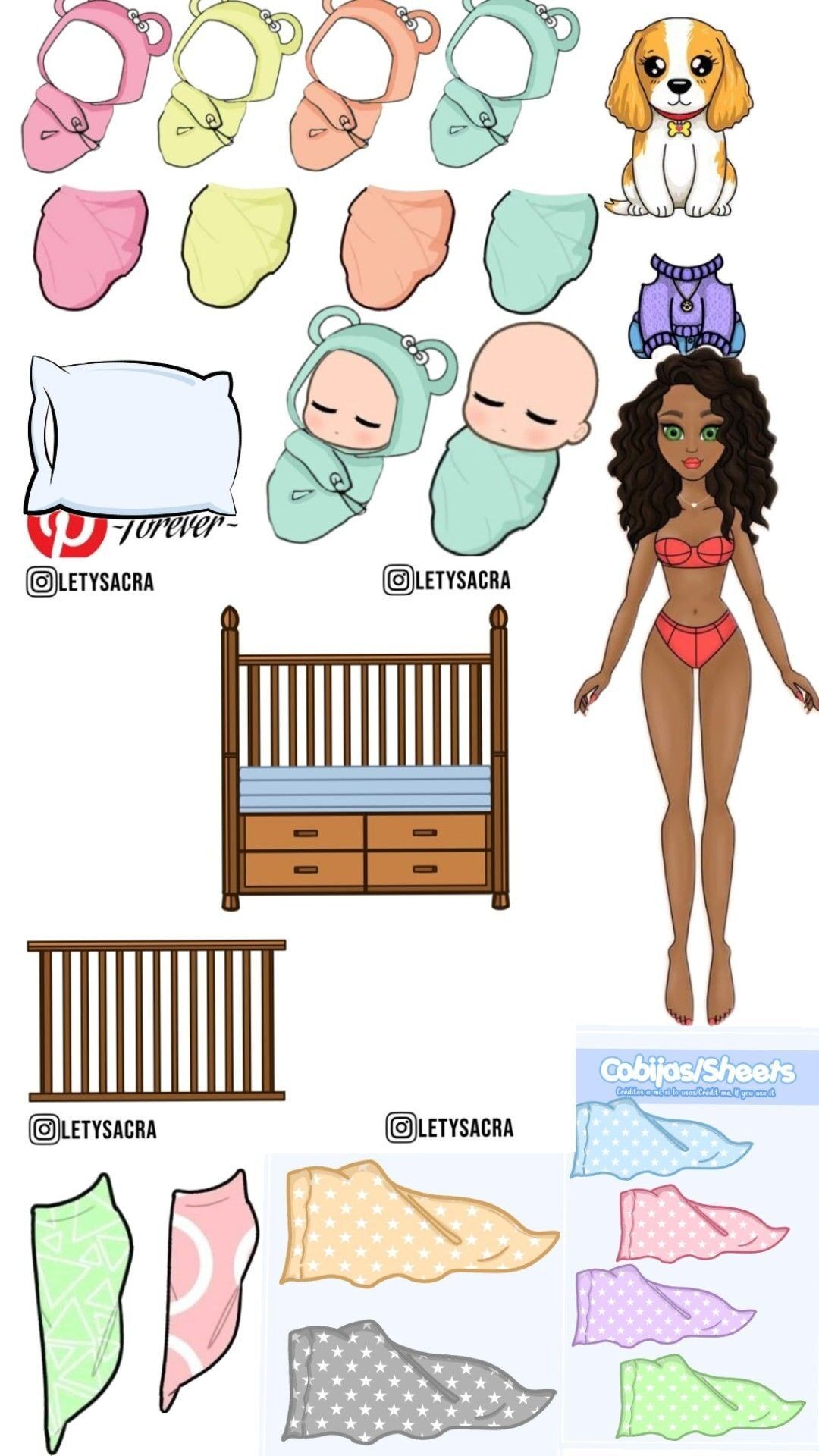 Bonecas de Papel para Imprimir e Vestir com Bebês e Acessórios