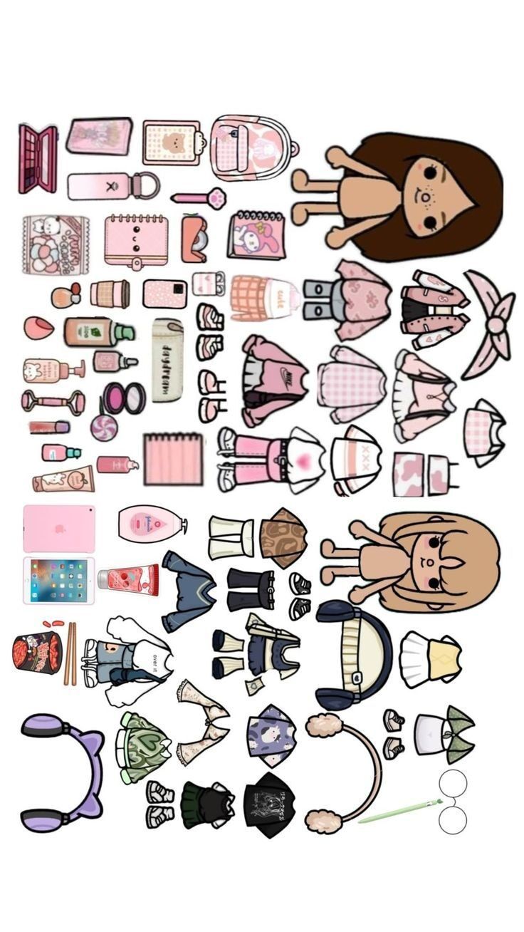 Bonecas Toca Life para imprimir com acessórios e roupas