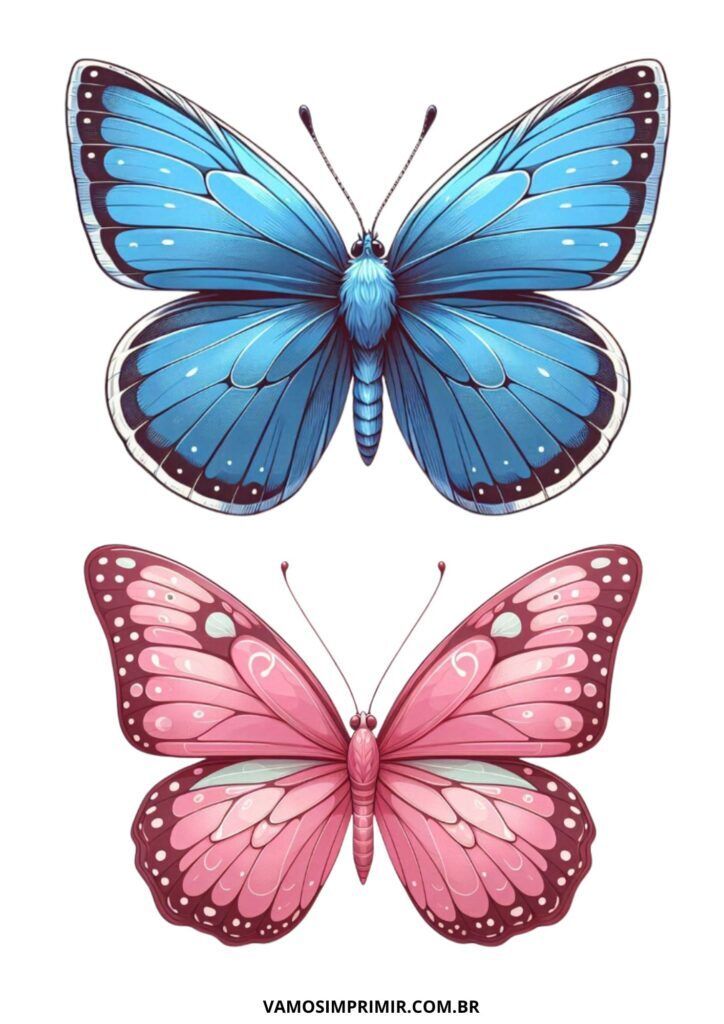 Borboletas azuis e rosas para imprimir e recortar