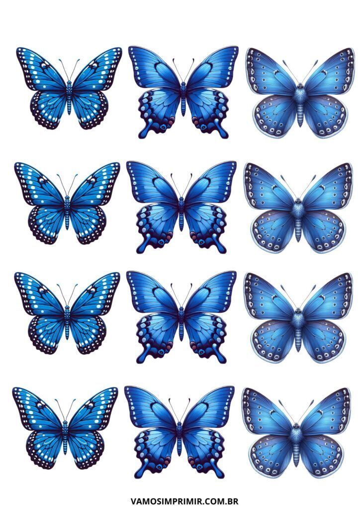 Borboletas Azuis para Imprimir e Colorir