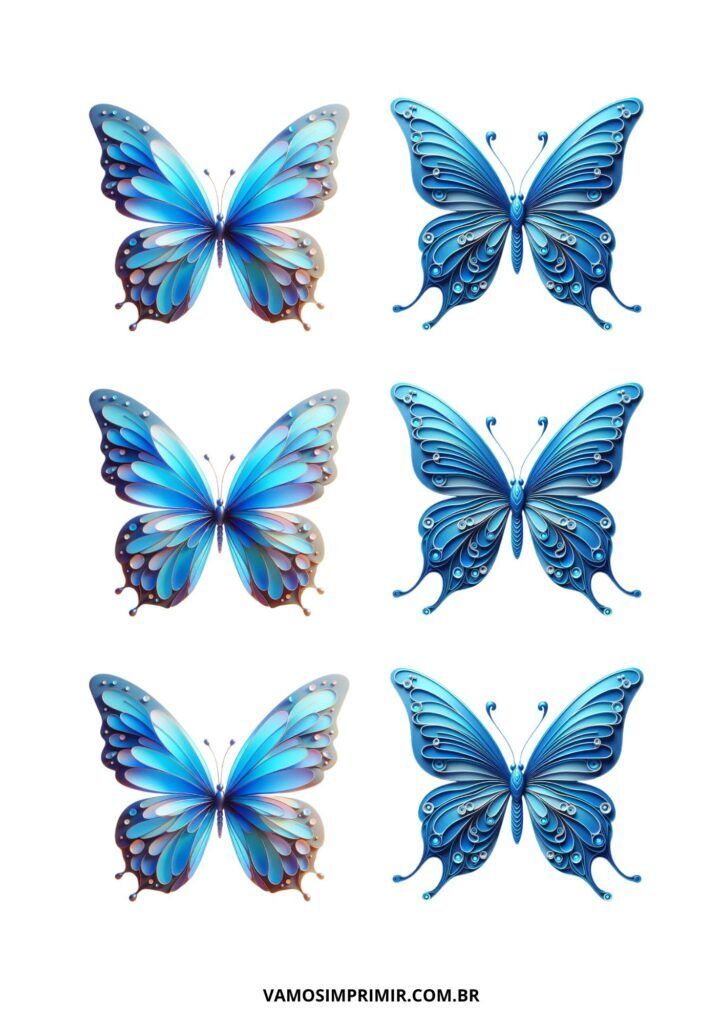 Borboletas Azuis para Imprimir e Decorar
