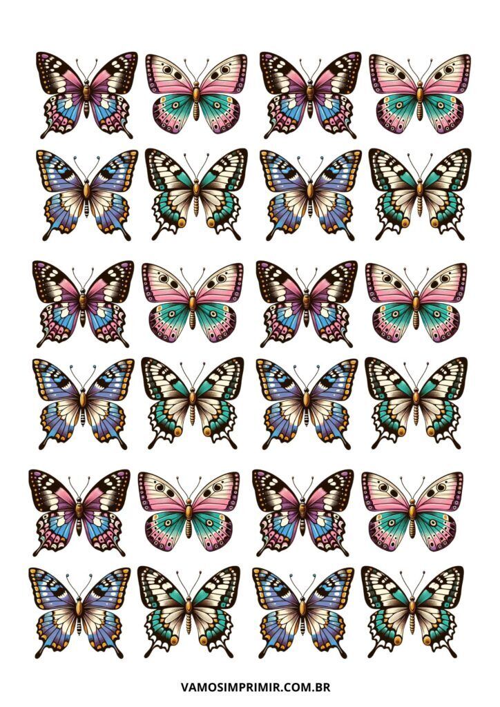 Borboletas Coloridas para Imprimir e Colorir