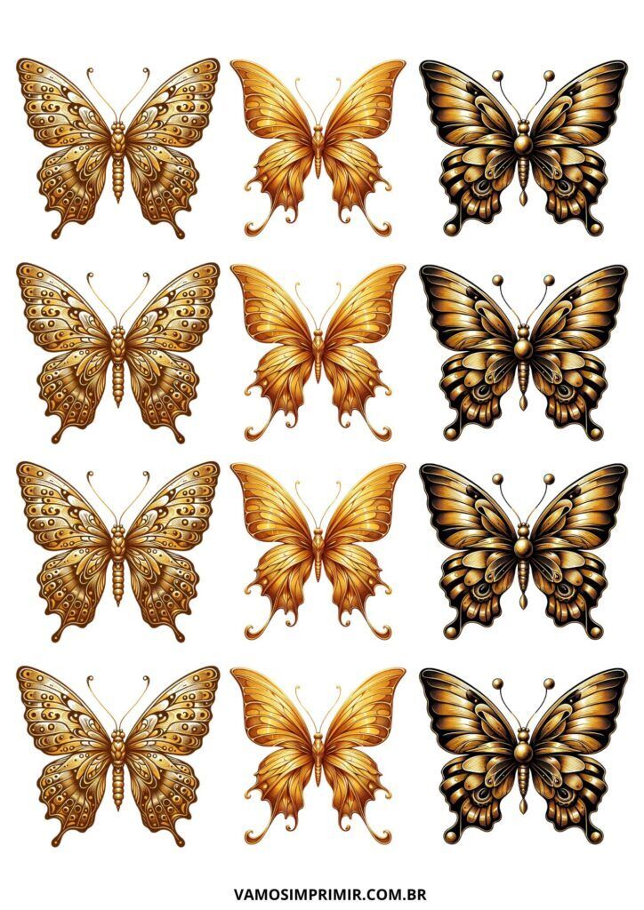 Borboletas para imprimir em detalhes dourados e pretos