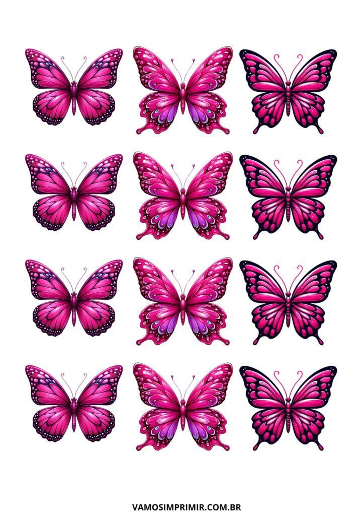 Borboletas Rosa para imprimir e recortar com detalhes únicos