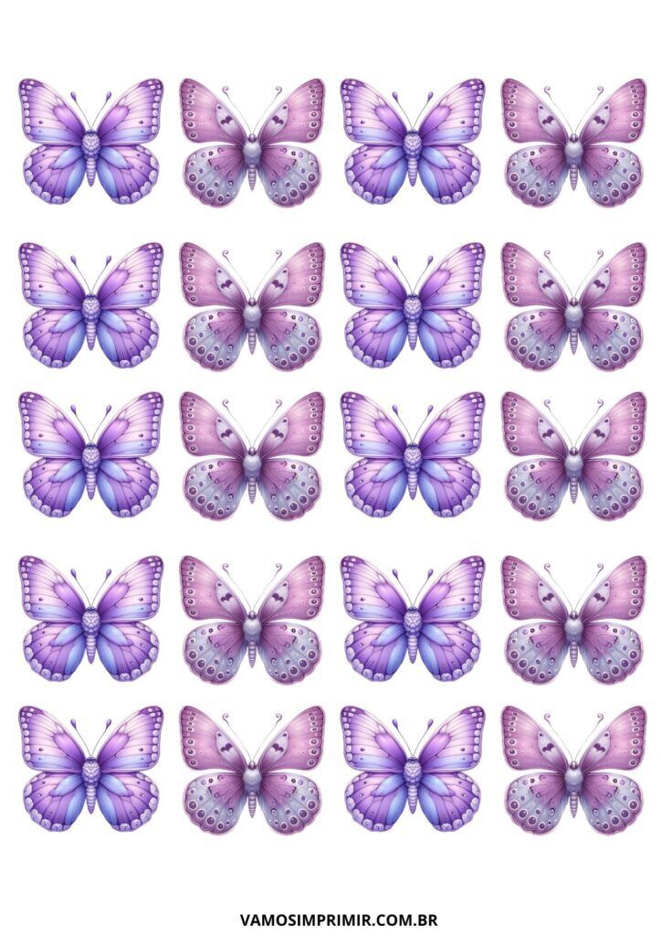 Borboletas Roxas para Imprimir e Recortar em Diversas Formas