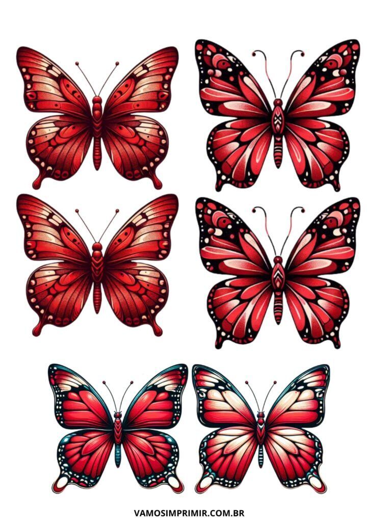Borboletas Vermelhas para Impresso e Recorte Estilizado