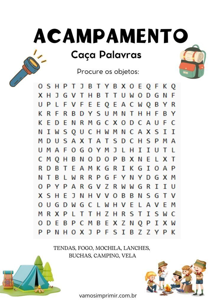 Caça Palavras Acampamento para Imprimir e Divertir