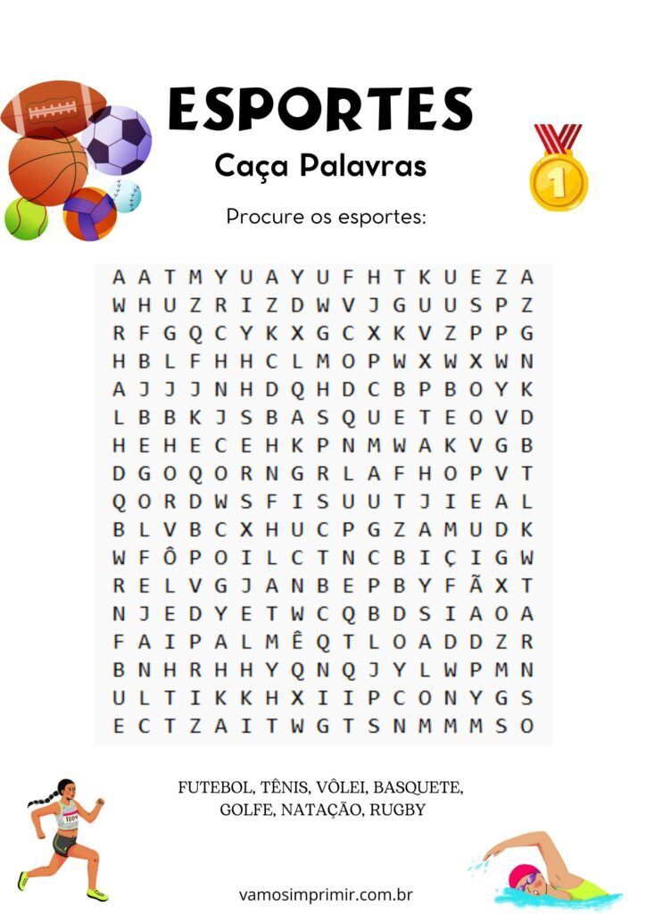Caça Palavras de Esportes para Imprimir e Divertir