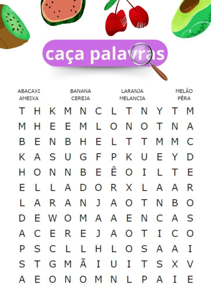 Caça Palavras de Frutas para Imprimir - Diversão Garantida