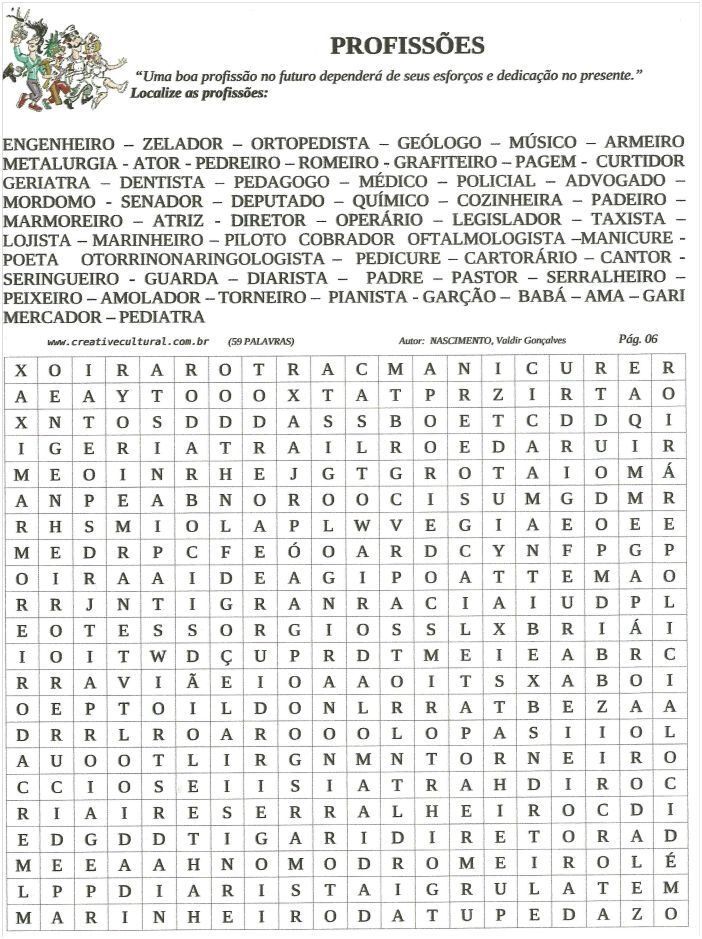 Caça Palavras de Profissões para Imprimir e Diversão