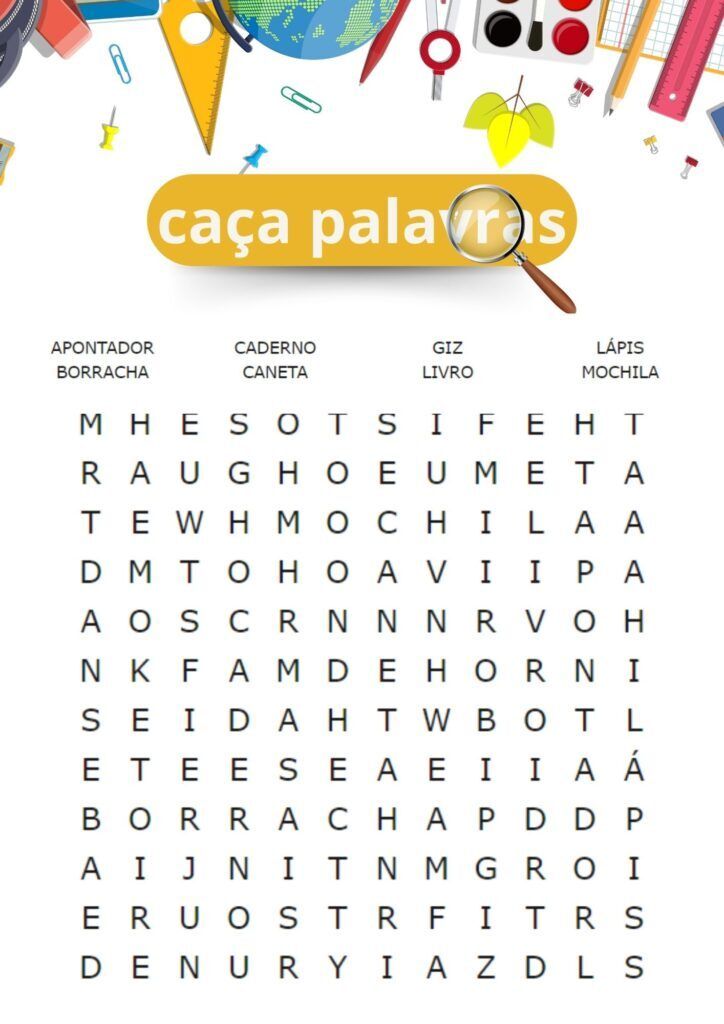 Caça Palavras escolar para imprimir - Diversão educativa