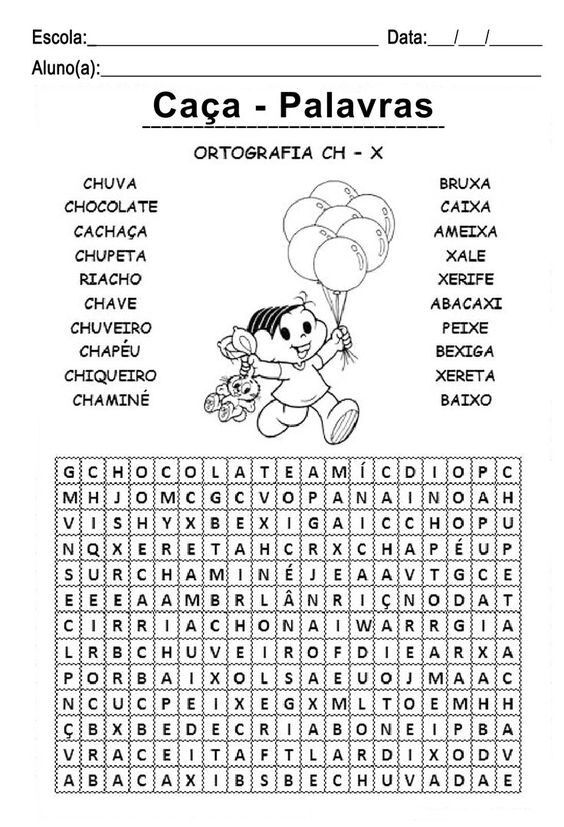 Caça Palavras Ortografia CH - X para Imprimir