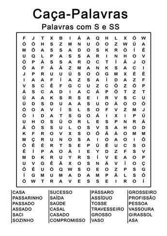 Caça Palavras Palavras com S e SS para Imprimir