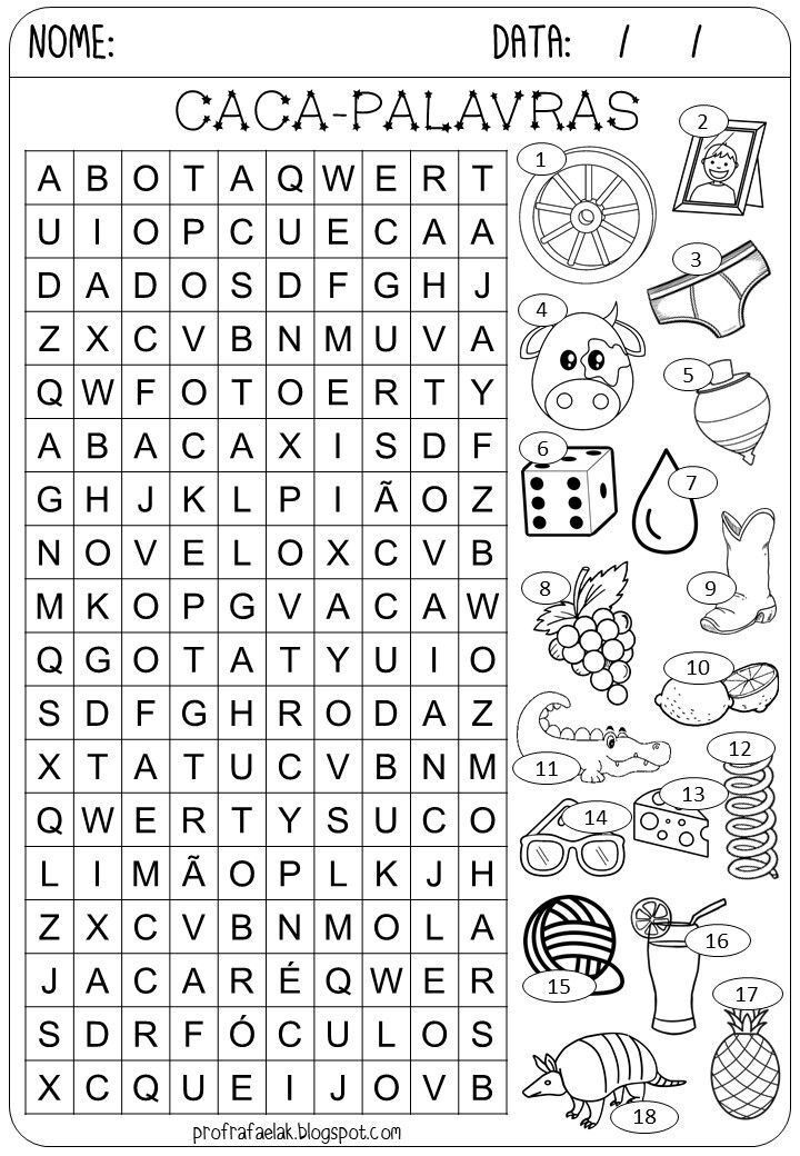 Caça Palavras para imprimir com animais e objetos divertidos