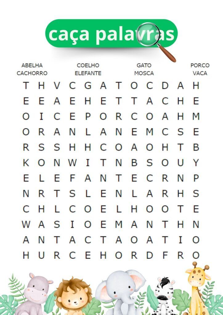 Caça Palavras para Imprimir com Animais