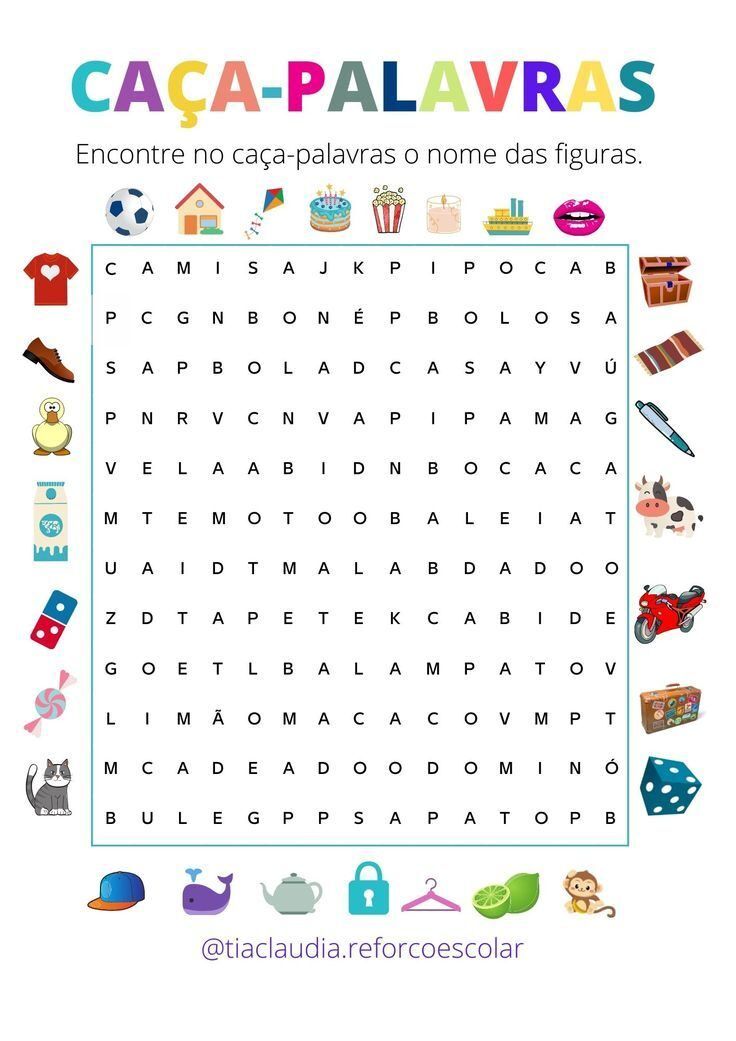Caça Palavras para Imprimir com Ilustrações Coloridas