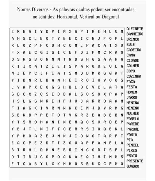 Caça Palavras para Imprimir com Palavras do Dia a Dia