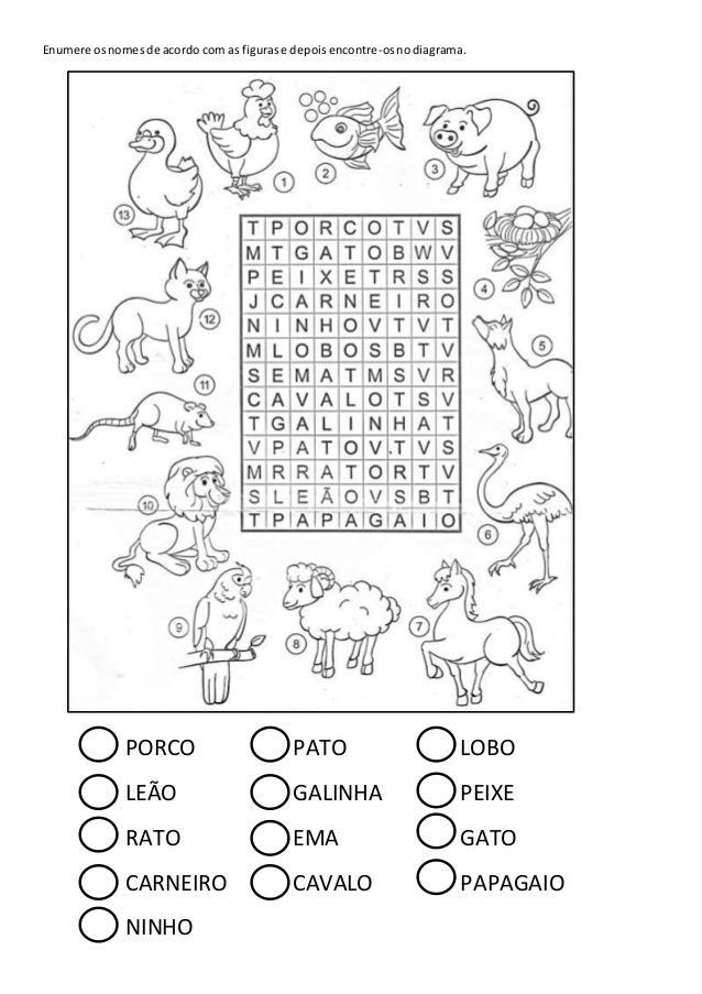Caça Palavras para Imprimir com Tema de Animais