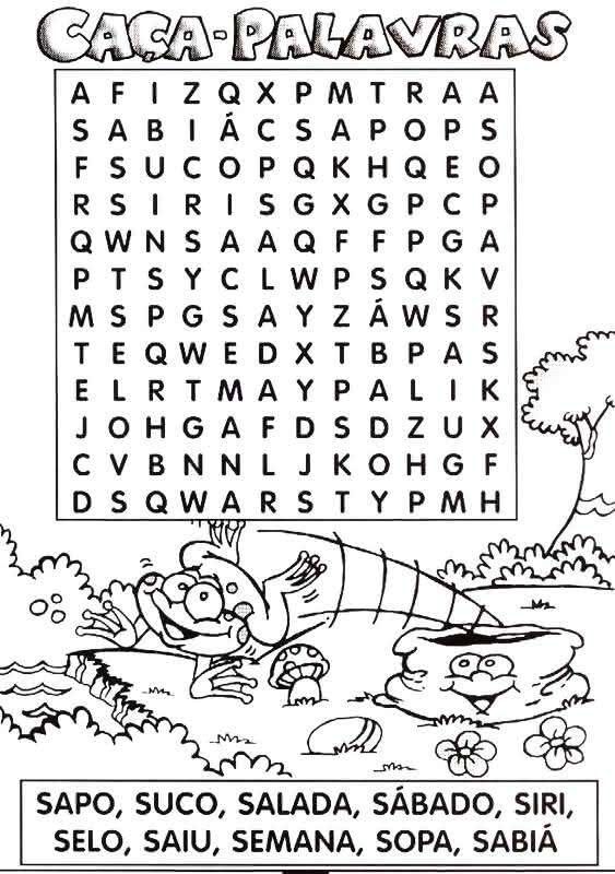 Caça Palavras para Imprimir no Tema Sapo e Natureza