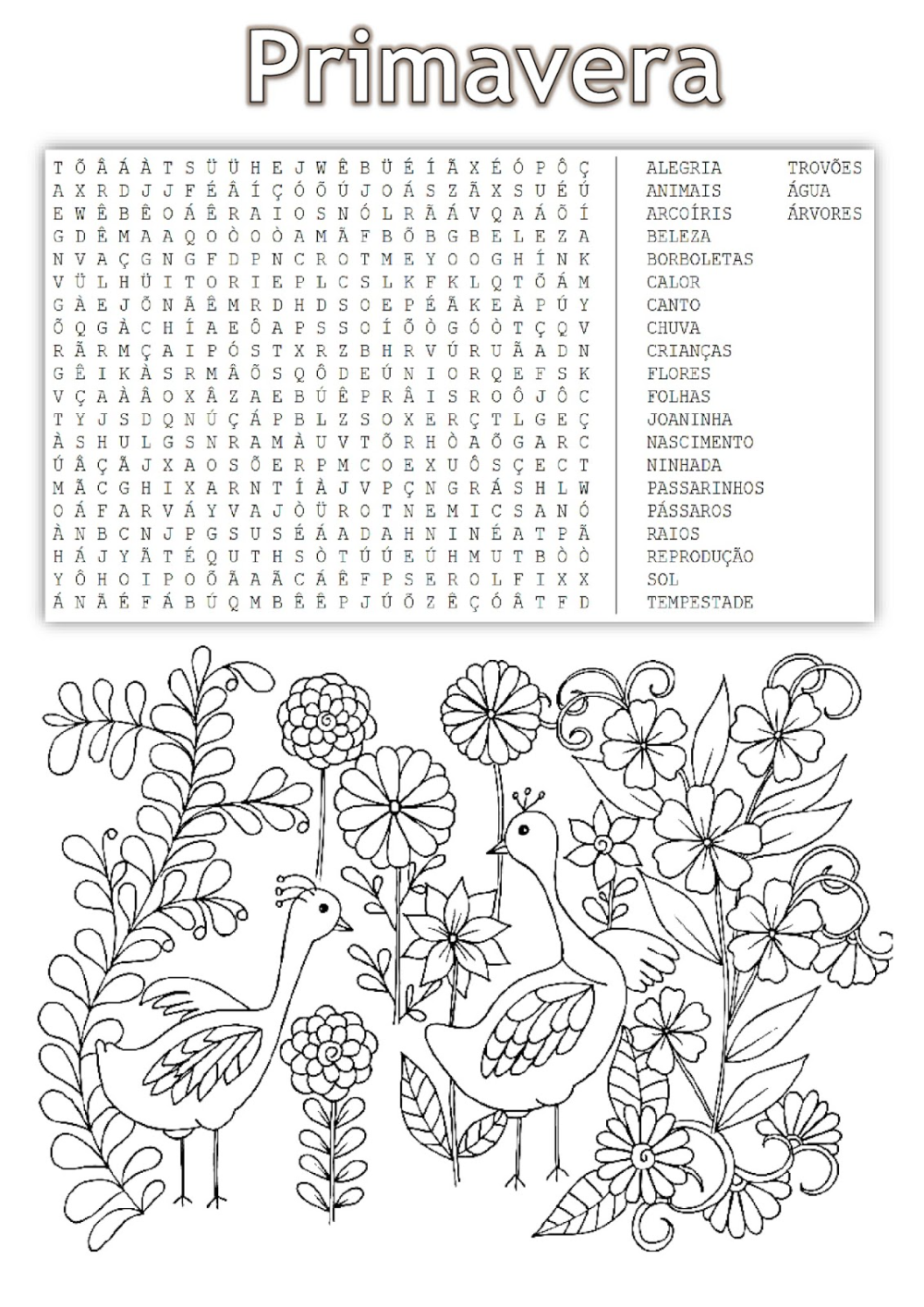 Caça Palavras Primavera para Imprimir e Colorir