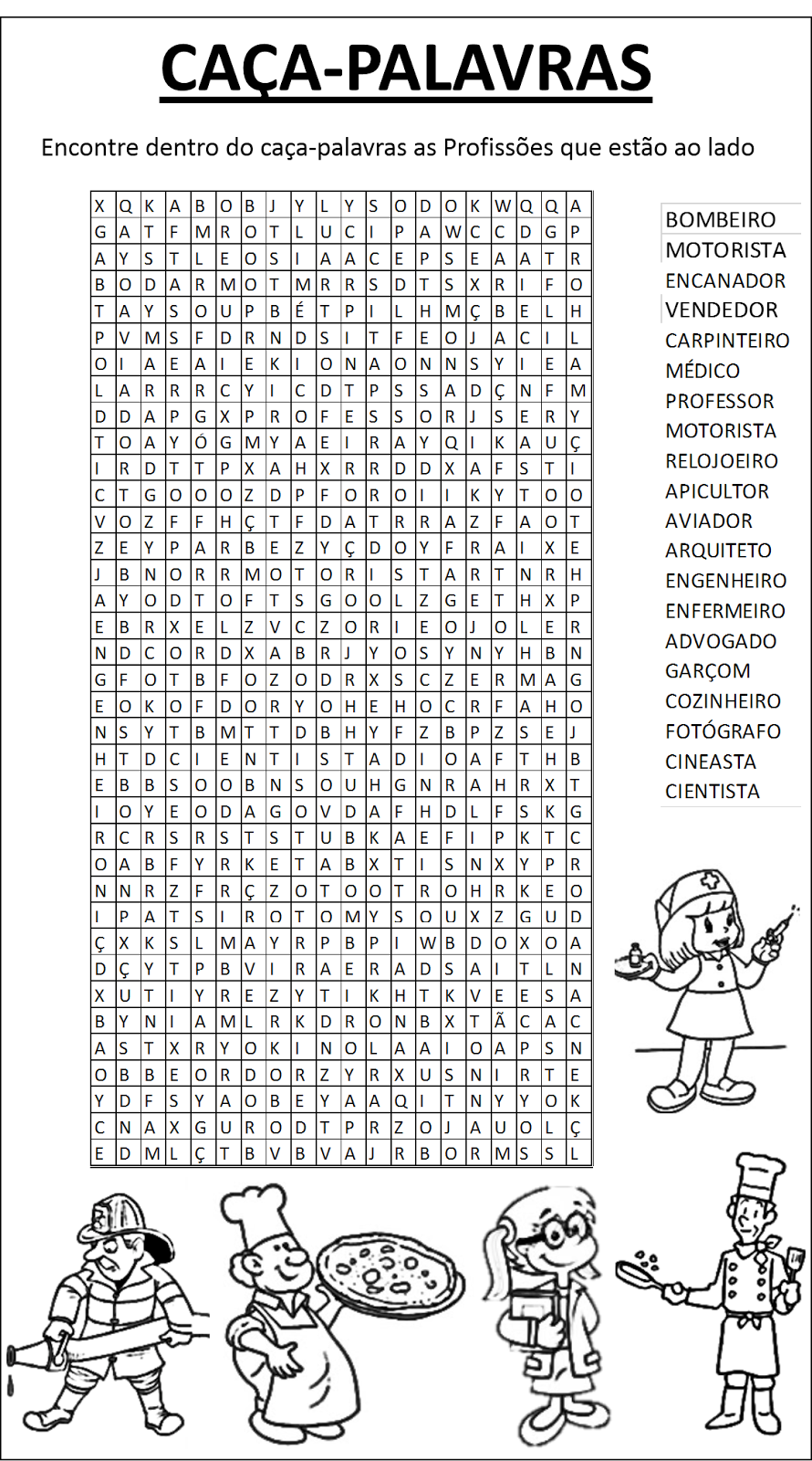 Caça Palavras Profissões para Imprimir Diversão Aprendizada