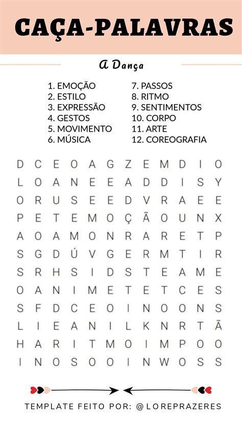 Caça Palavras sobre Dança para Imprimir e Aprender
