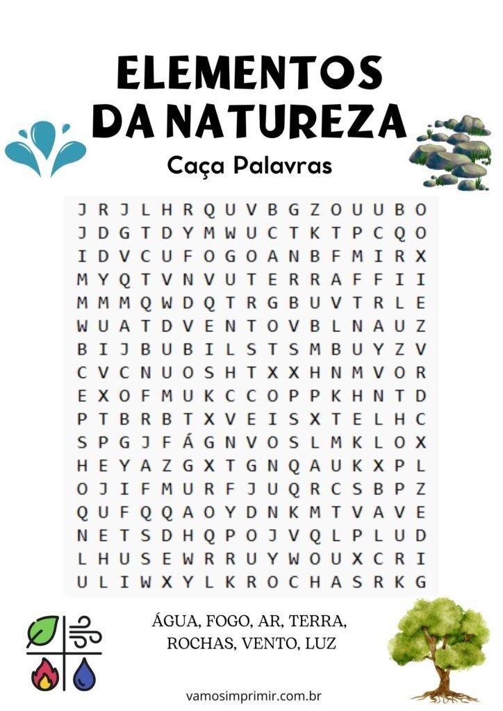 Caça Palavras sobre Elementos da Natureza para Imprimir