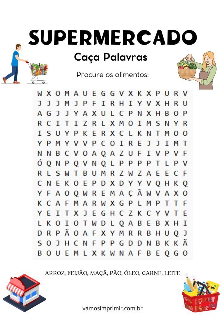 Caça Palavras Supermercado para Imprimir e Divertir