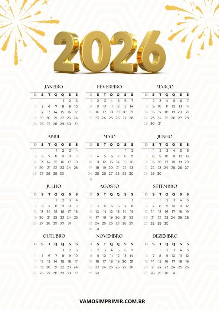 Calendário de 2026 para imprimir em estilo elegante