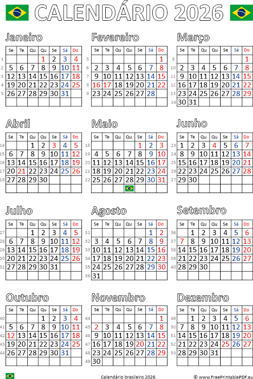 Calendário Mensal de 2026 para Imprimir e Personalizar