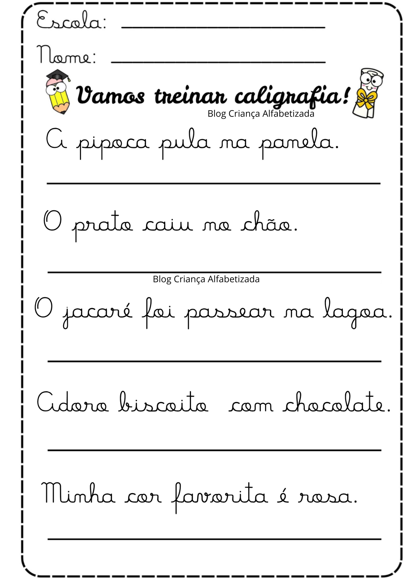 Caligrafia para crianças: atividades para imprimir e praticar