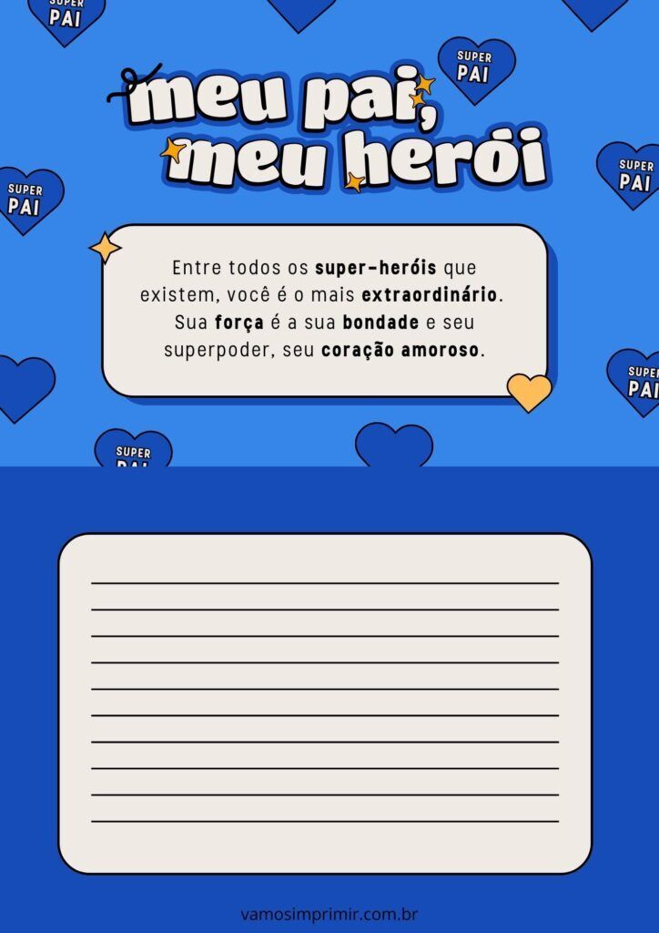 Caligrafia para imprimir com a frase 'meu pai, meu herói'