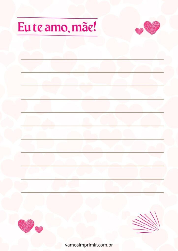 Caligrafia para imprimir: Eu te amo, mãe! com corações