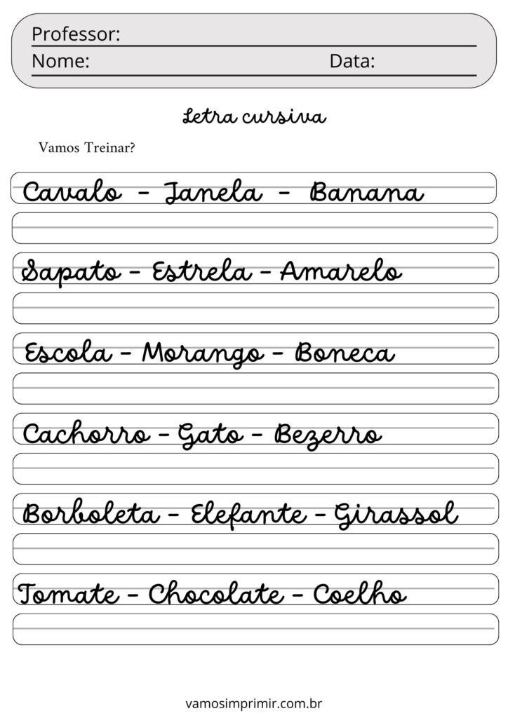 Caligrafia para imprimir: treine sua letra cursiva
