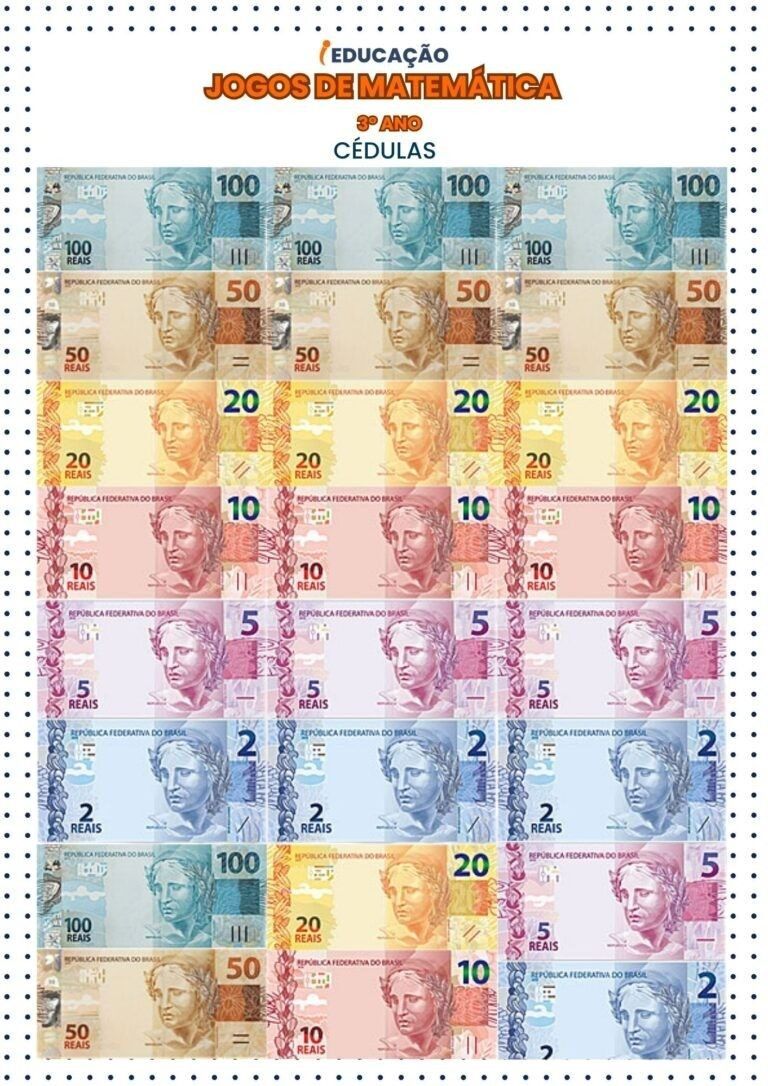 Cédulas de Dinheiro de Brinquedo para Educação Matemática
