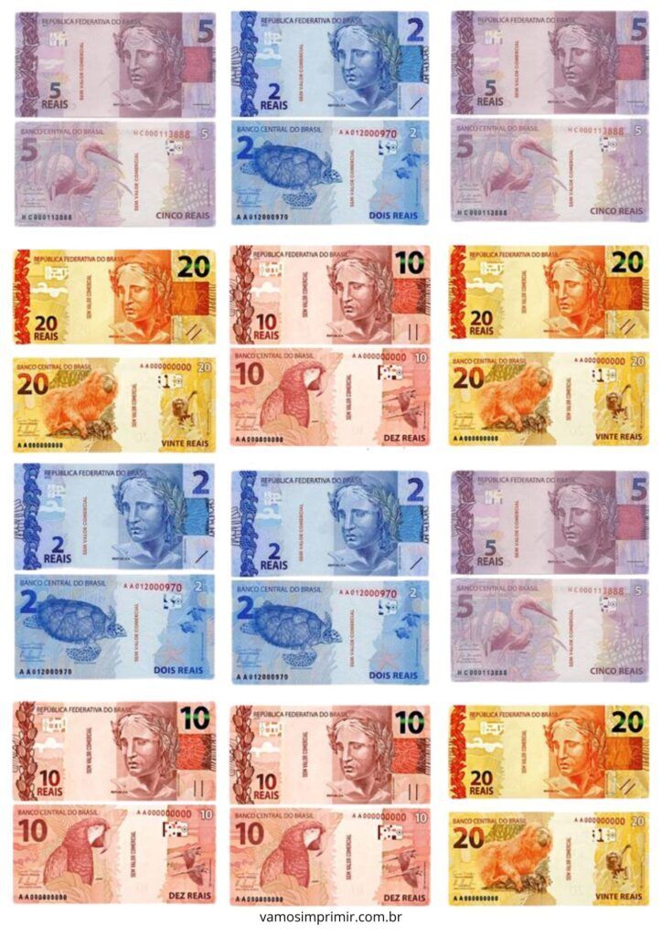 Cédulas de Dinheiro de Brinquedo para Imprimir e Brincar