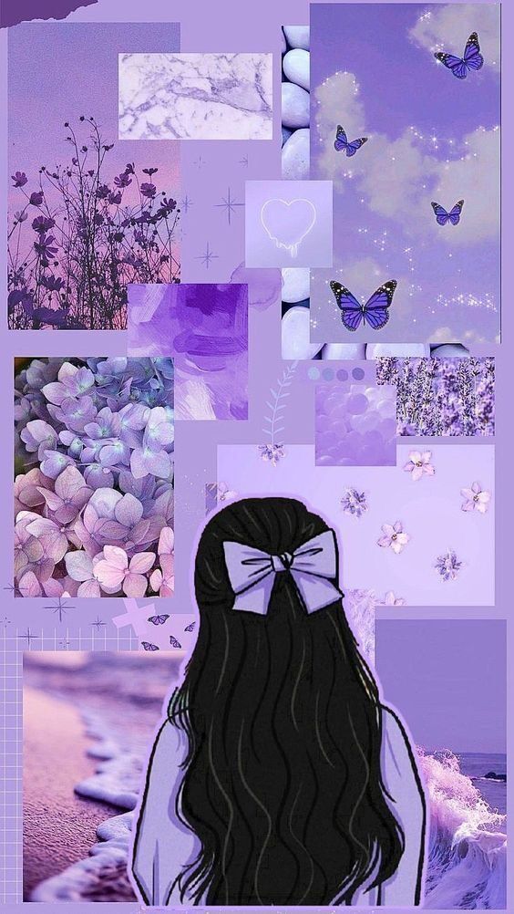 Colagem Feminina Sonhadora em Roxo e Lilás