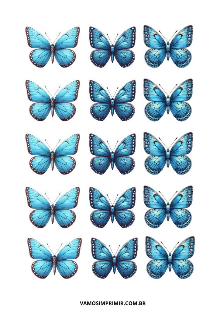 Coleção de Borboletas Azuis para Imprimir e Recortar