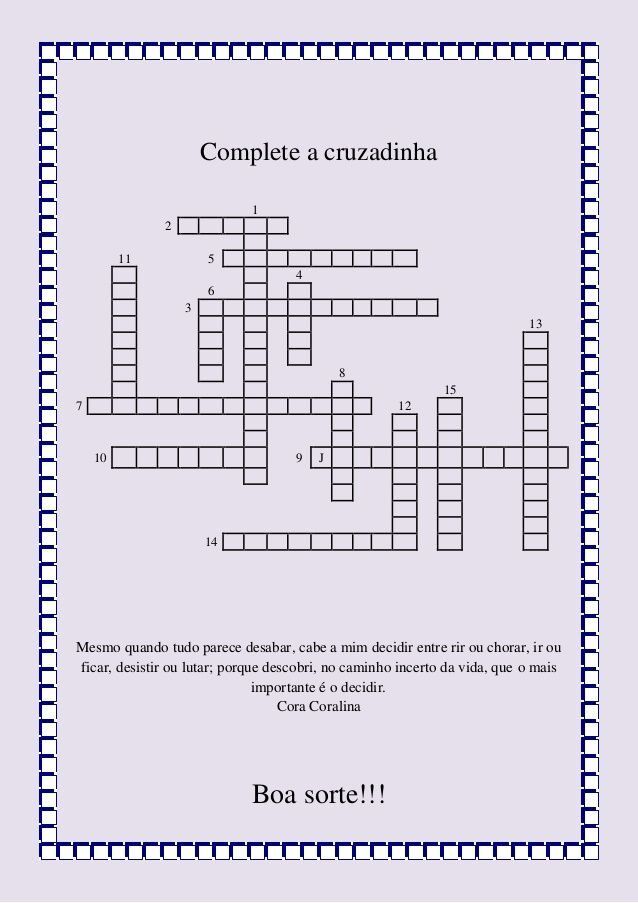Complete a Cruzadinha: Palavras Cruzadas para Imprimir