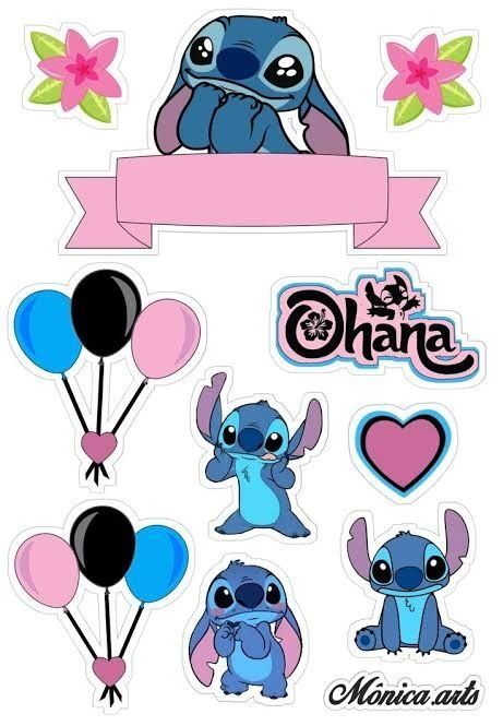Decorações para Topo de Bolo Stitch - Tema Lilo e Stitch