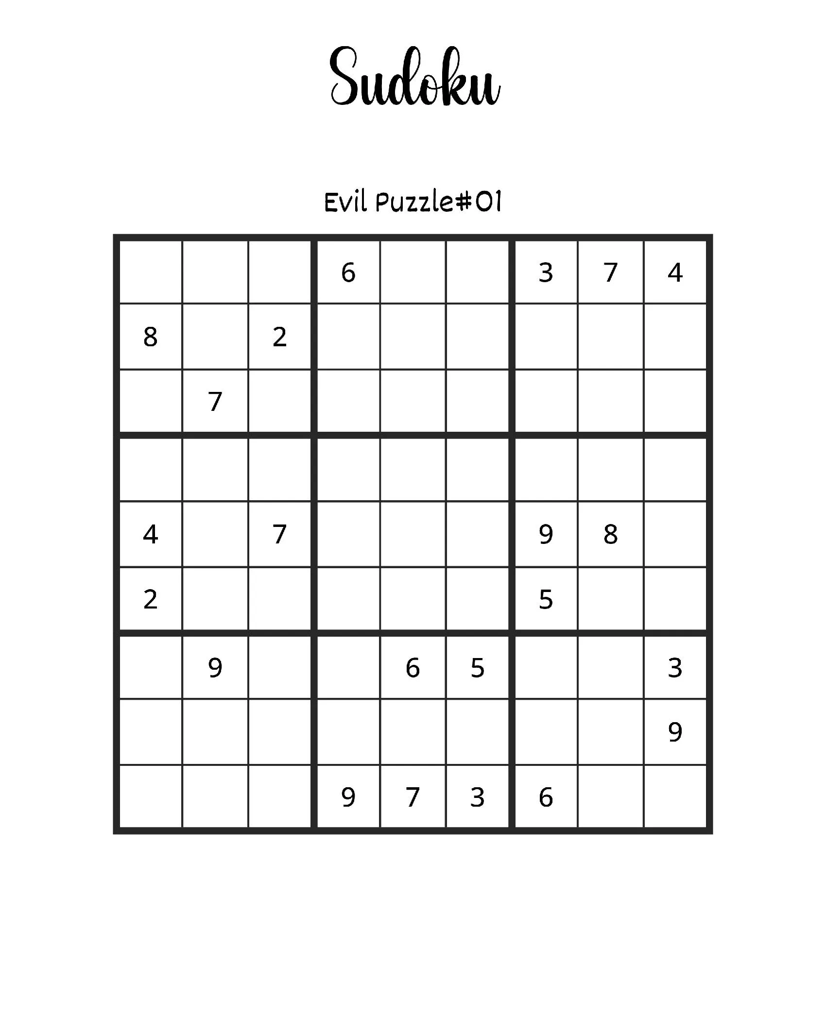 Desafiante Sudoku Evil Puzzle para Imprimir
